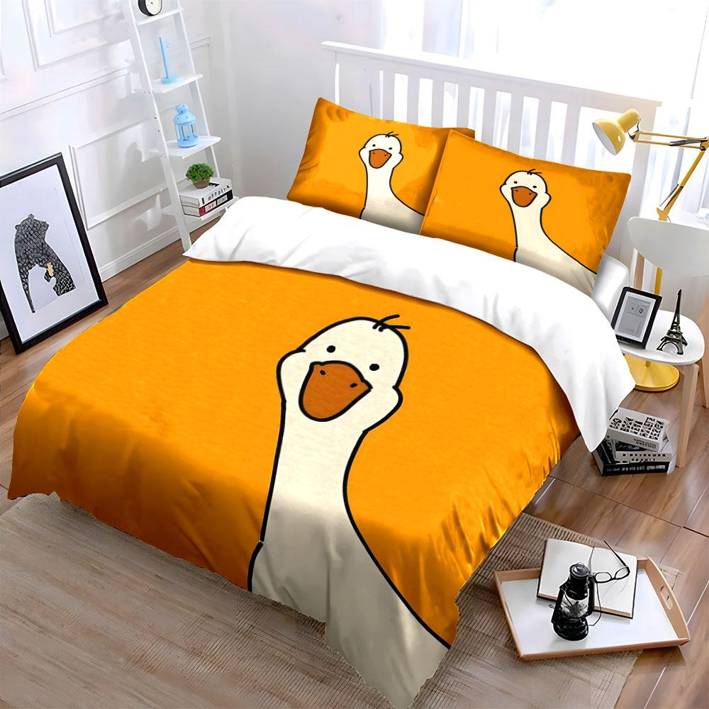 Cute Cartoon Yellow Duck Printed Bedding Set, Kid'S And Adults' Bedroom Decor, Exquisite Three-Piece Bedding Set Gift