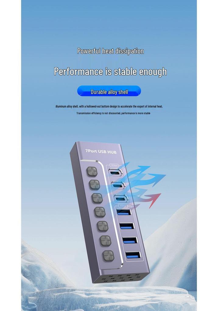 USB 3.0 7-портовый концентратор-разветвитель, док-станция 10 Гбит/с с независимыми переключателями