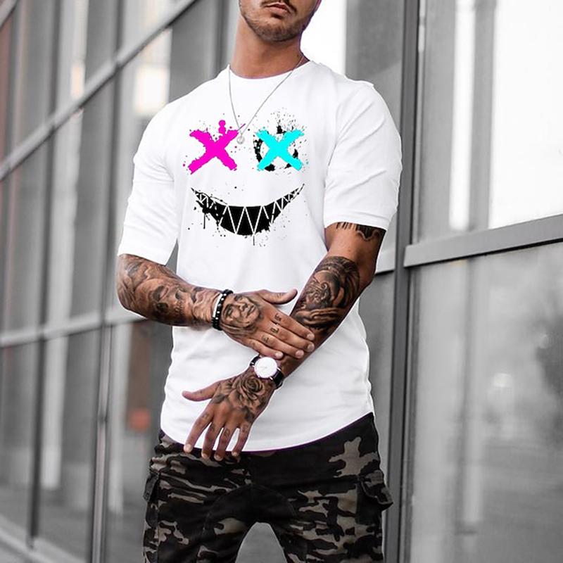 2023 Новая мужская футболка с принтом в виде 3D-принта Vicious Smiley с коротким рукавом и индивидуальным дизайном, футболка большого размера для уличного спорта