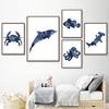 Синяя китовая акула осьминог краб рыба карта настенное искусство холст живопись скандинавские постеры и принты настенные картины для декора детской комнаты