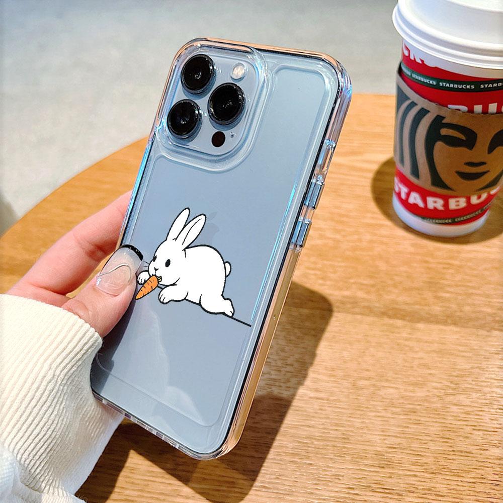 Cartoon White Rabbit with Carrot lucency Phone Case for IPhone 14 15 16 13 12 11 17 Pro Max 12 13 Mini Soft Cover
