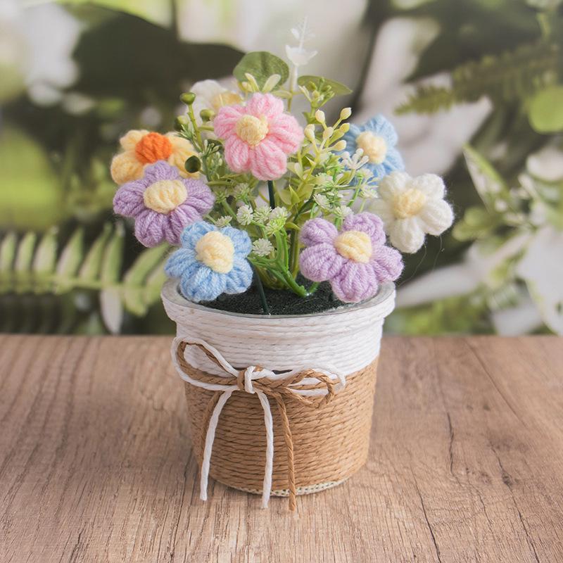 Cross-Border Sunflower Yarn Knitted Bonsai Teacher's Day Gift - Woven Flower Desktop Ornament