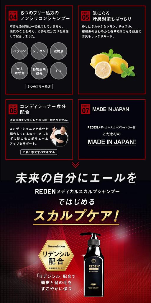 REDEN Medical Shampoo Set of Developed by a Hair Tonic Redensyl Medicated Shampoo 2, Manufacturer, Contains, Quasi-drug, Scalp, Non-Silicone, Men's