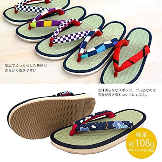 Rush Grass Round Tatami Fits Fit Hemp Leaf Type Size L [Takeharu] Women's Japanese-made Sandals, Shape, Sandals, Non-slip, Perfectly, Pattern/Navy, A,