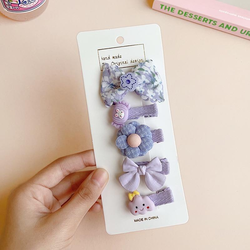 5 шт./компл., милая детская заколка для волос для девочек, милый мультяшный животный цветочный бант, заколка для волос для маленьких девочек, кавайная челка, боковой зажим, детские аксессуары