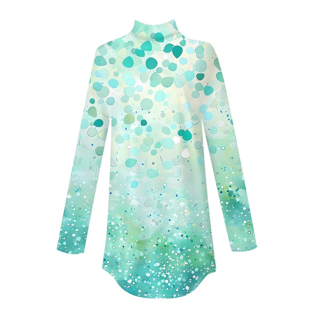 Женская модная повседневная футболка с длинным рукавом с высоким воротом и принтом, пуловер, топ
