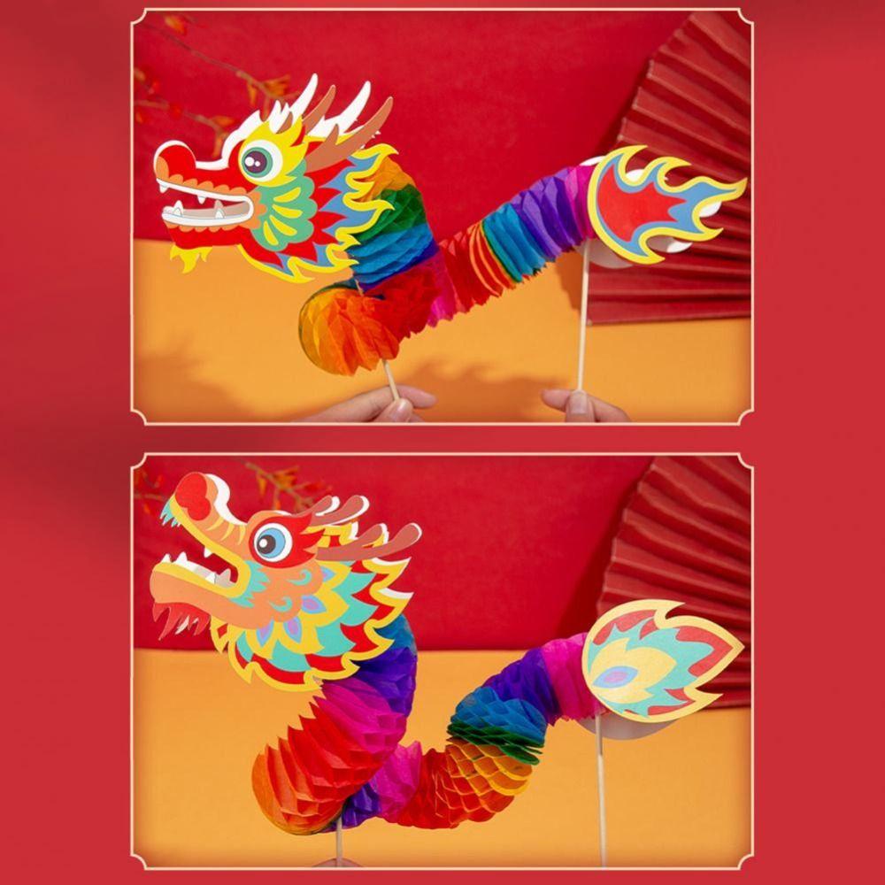 Zodiac Handheld Dragon Dance Craft Handmade Chinese Style Paper Dragon Lunar New Year
