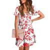 Women's Summer V-neck Casual Beach Dress Short Sleeve Floral Print Dress