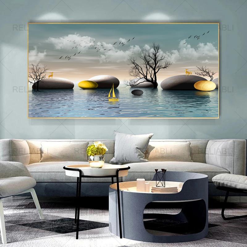 Современная абстрактная декоративная картина с оленьим деревом, лента, печать на холсте, настенные художественные картины для гостиной, светлый роскошный домашний декор