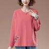Women's Plus Size Embroidered Cotton Long Sleeve T-Shirt - Slimming Fit for Middle-Aged Moms