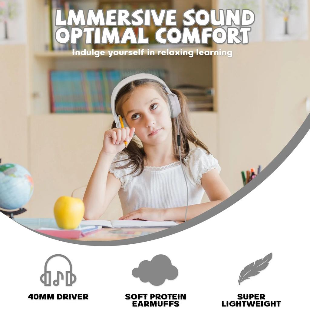 Headphones Wired for School HD Mic Stereo Sound Foldable Headphones for Online Study,3.5mm Jack Wired Cord on-Ear Headset ForPC Phones Tablet Etc