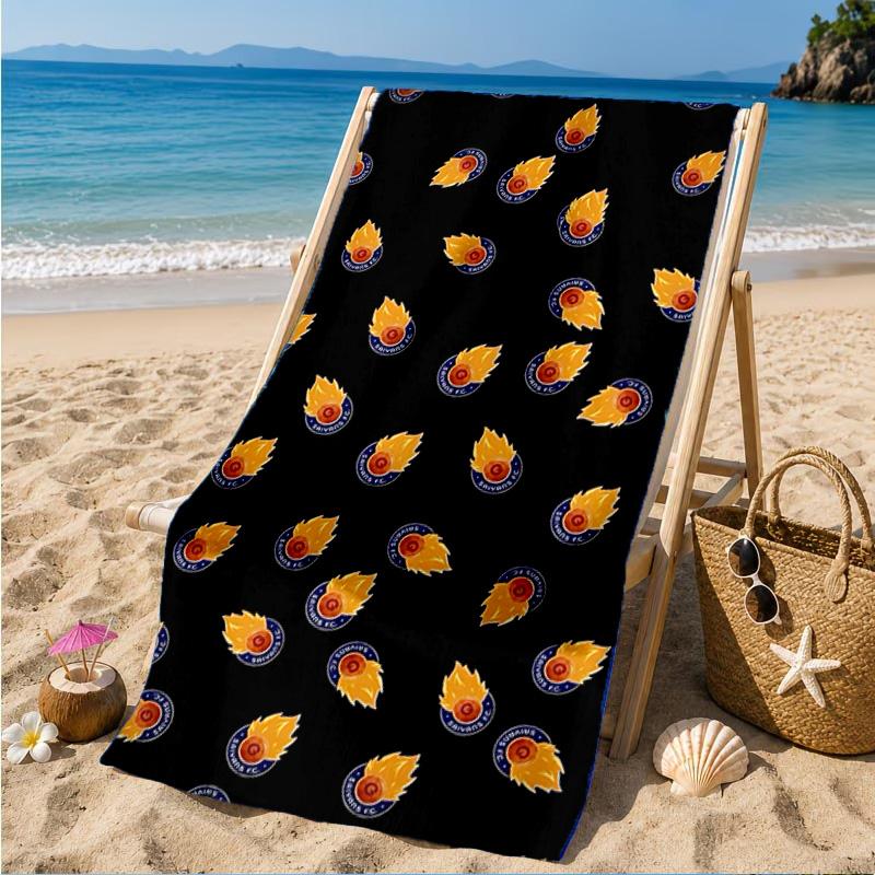 Flame Soccer Emblem Printed Microfiber Beach Towel, Soft And Absorbent, Quick-Dry, Ideal for Summer Travel, Beach Essential, Swimming Pool