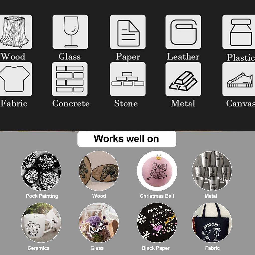 6Pcs/set Black Acrylic Paint Pen For Rock Painting Stone Ceramic Glass Wood Tire Fabric Metal Canvas Graffiti Pen