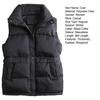 Women Winter Coat with Pockets Press Button Closure Padded Stand Collar Sleeveless