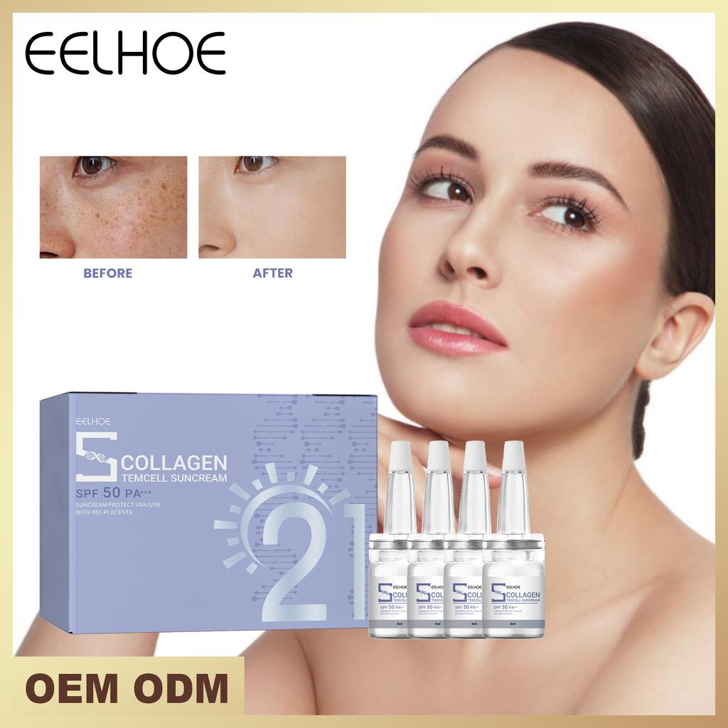 EELHOE Коллагеновый солнцезащитный крем Уход за кожей лица и тела SPF45++ Крем для защиты от УФ-солнца Контроль жирности Увлажняет осветляет кожу Жемчужный консилер