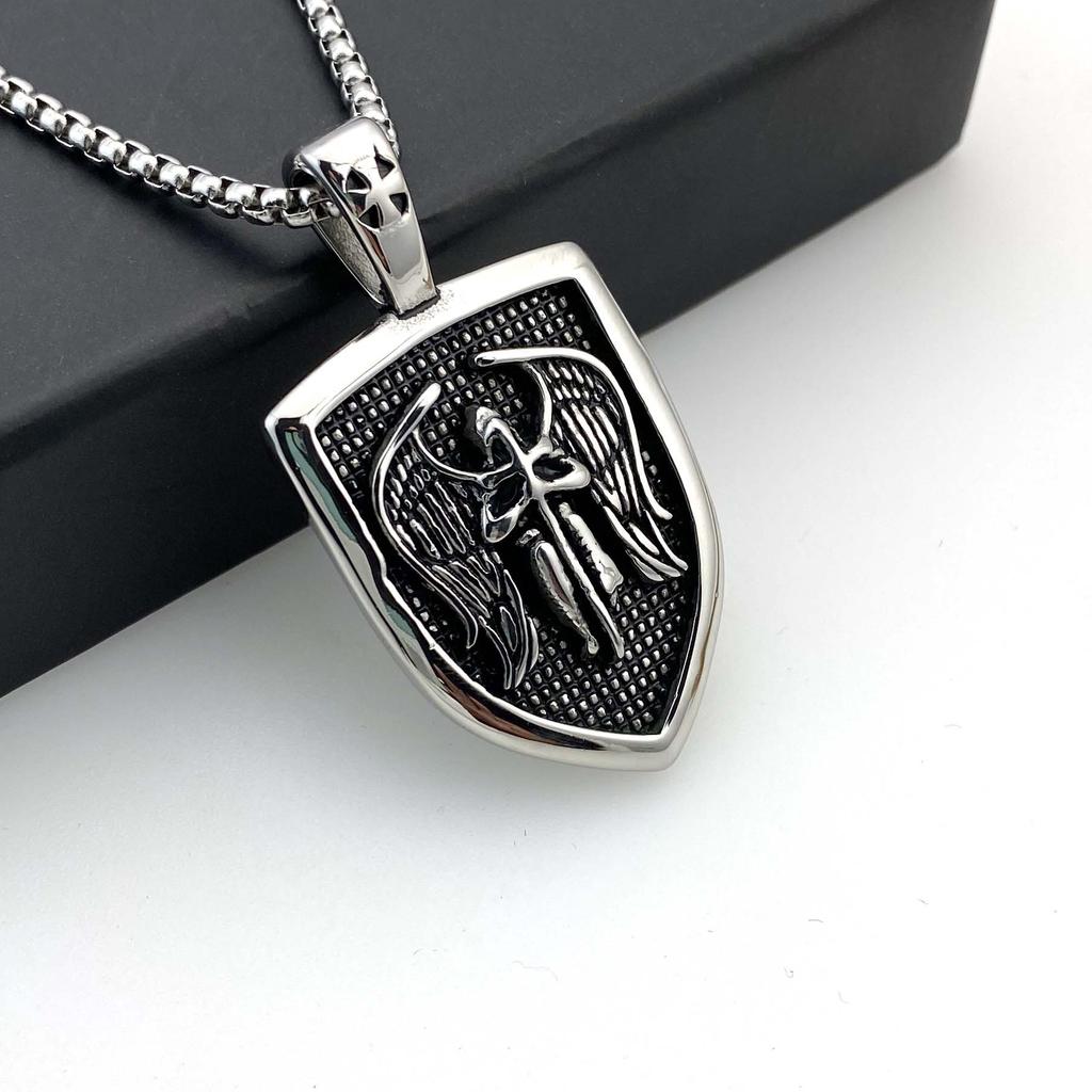 Ретро мужская титановая стальная цепочка, властная стальная подвеска, крылья ангела, щит, нержавеющая сталь, подвеска, цепочка для свитера