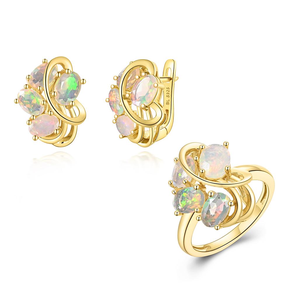 Bolaijewelry Серьги-кольца из стерлингового серебра 925 пробы с опалом, комплект ювелирных изделий из натурального эфиопского опала, драгоценные камни, изысканные украшения для женщин, хороший подарок