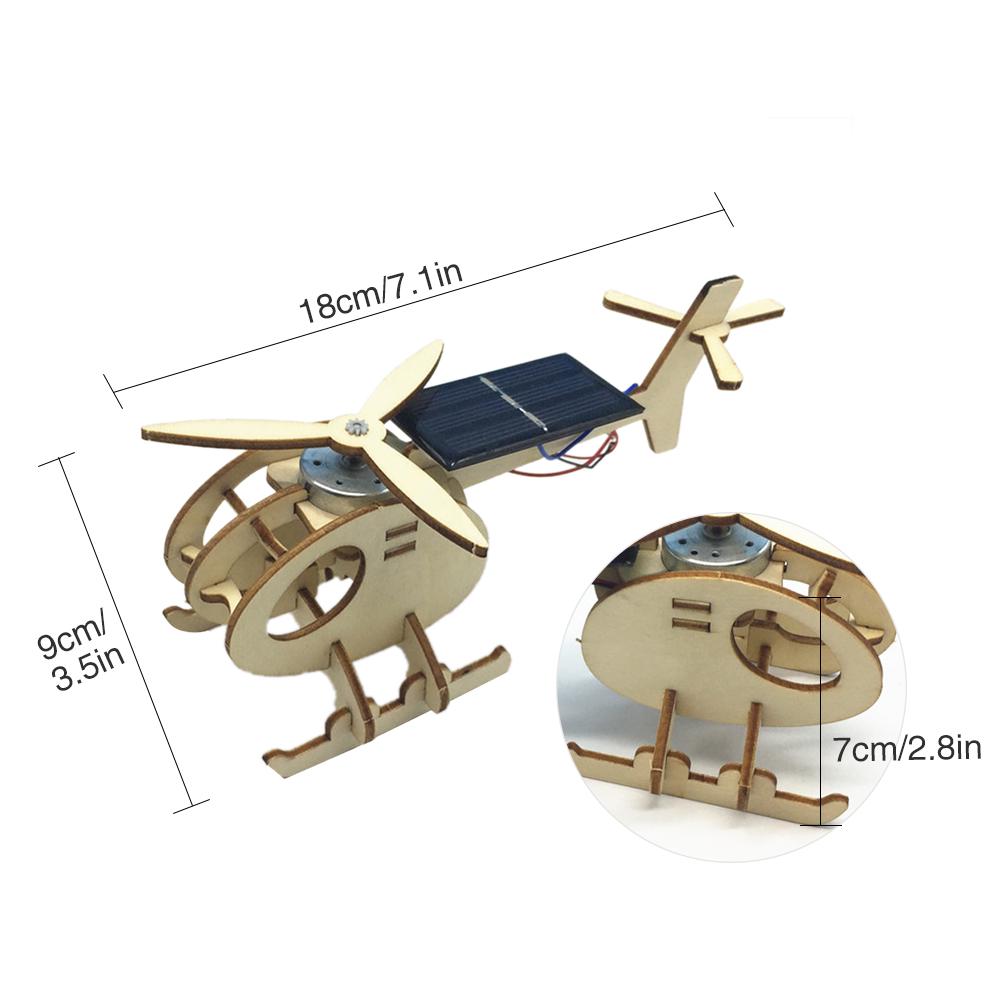 3D Assemble Solar Energy Powered Helicopter Wooden Puzzle Plane Wood Model Building Kit DIY Craft Kit Creative Educational Teaching Toy Gift for Boys