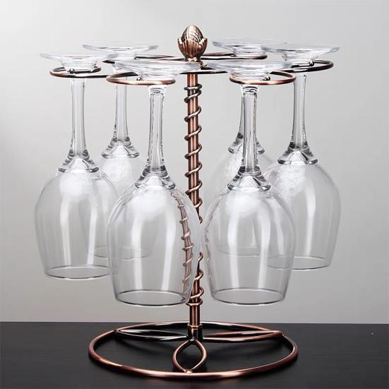 Wine Glass Rack with 6 Hooks Non-slip Stable Base Easy Cleaning Spiral Style Storage Iron Elegant Freestanding Stemware Holder Bar Supplies