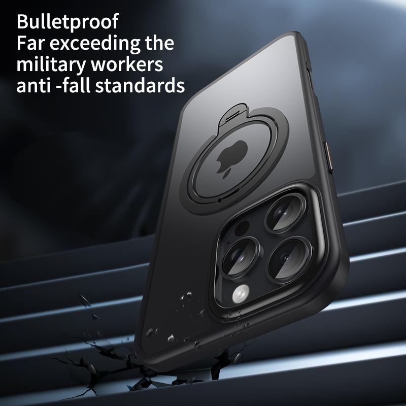 KEYSION Прозрачный матовый чехол для MagSafe для iPhone 16 Pro Max с вращающимся на 360 ° магнитным кольцом-подставкой, противоударная задняя крышка для телефона