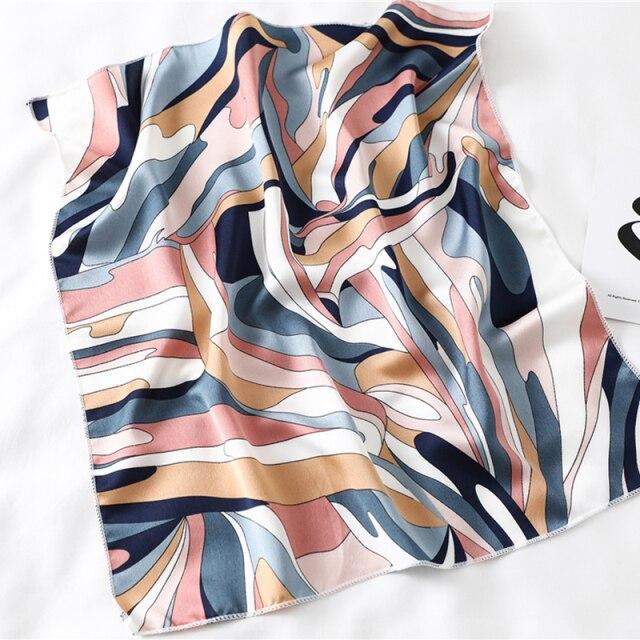 New Silk Scarf Square Women Fashion Dot Plaid Print Neckerchief Ladies Work Scarves Small Winter Foulard Bandana Hair Tie Band