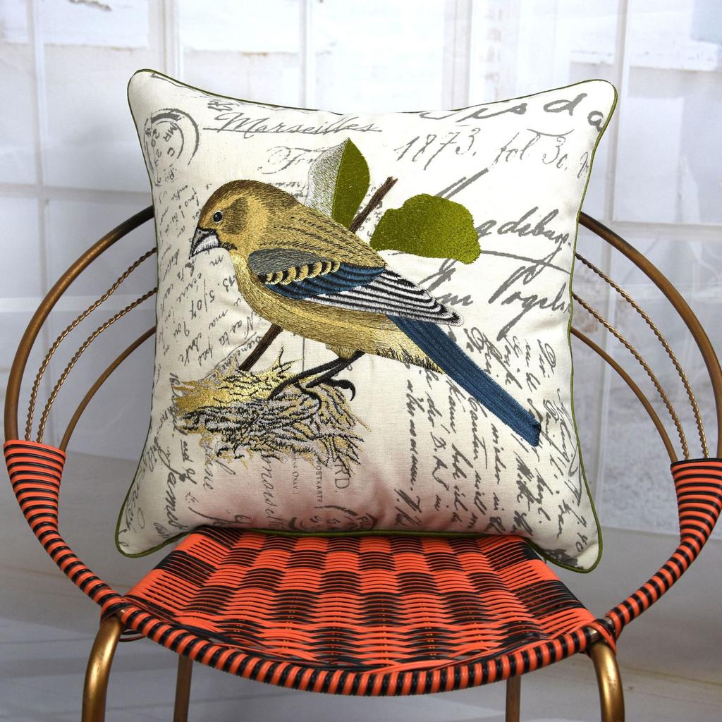 Home Decor Emboridered Cushion Cover Country Bird Suqare Embroidery Pillow Cover 45X45Cm