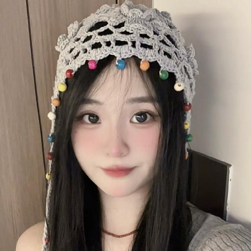 Самодельная этническая шляпа ручной работы с крючком и цветком, создающая атмосферу, тонкая вязаная шапочка на пальцы, ретро-стиль