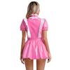 Женская униформа Naughty Maid, Клубная одежда, глянцевое лакированное кожаное платье для косплея горничной, фартук с оборками и бантом, платье трапециевидной формы с пышными рукавами