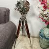 Decorative Nautical Nickel Finish Silver Searchlight Wood Tripod Home Decor Nautical Collectible Spotlight