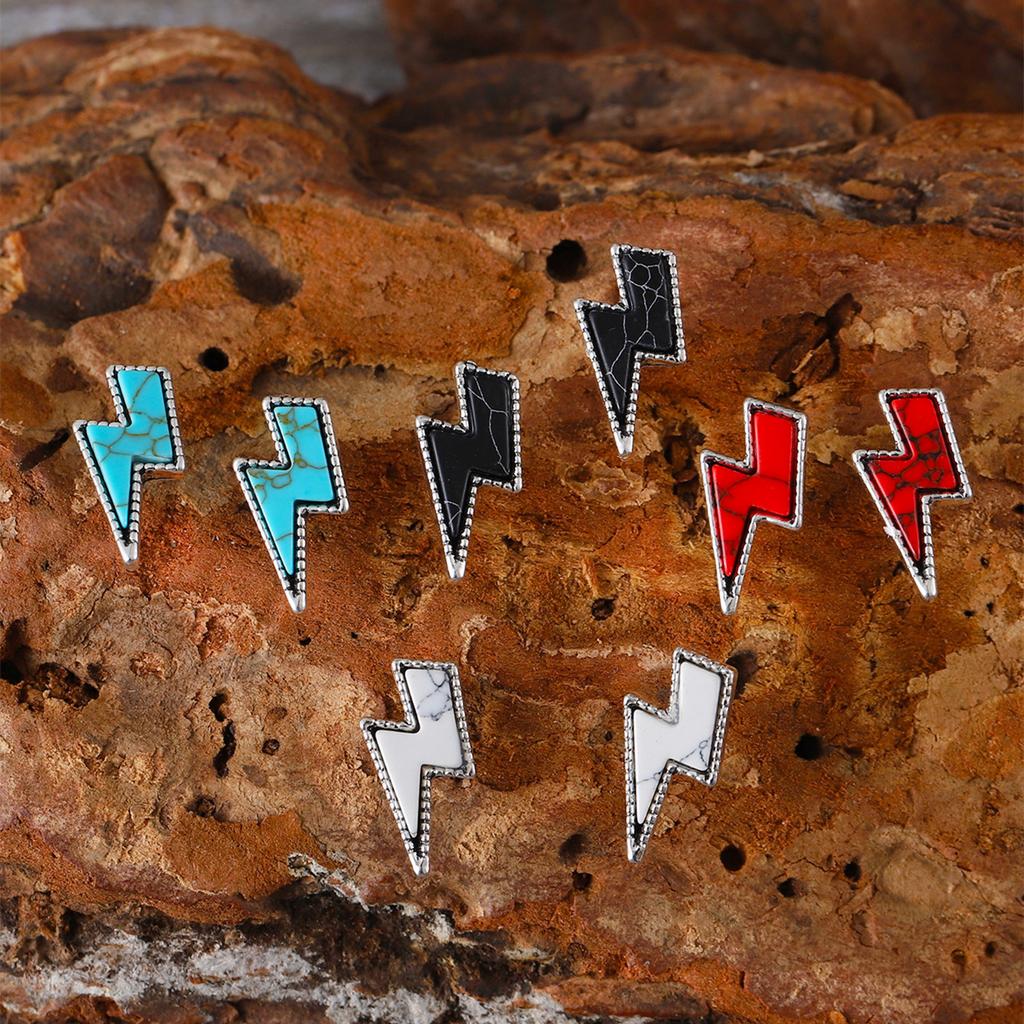 4 пары богемных красочных бирюзовых серег-гвоздиков с молниями для женщин и мужчин для повседневной носки, западные ковбойские украшения, аксессуары, подарки для пары