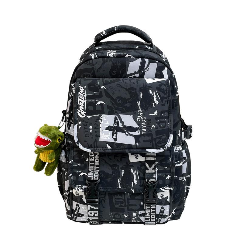 Junior high school college student schoolbag female graffiti backpack large capacity trendy cool boys fashion high value travel backpack