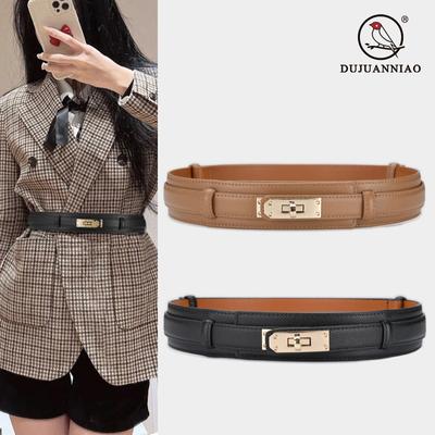 Женский ремень с замком, стильный декоративный модный ремень с платьем, обтягивающий кожаный ремень, широкий пояс с уплотнением на талии