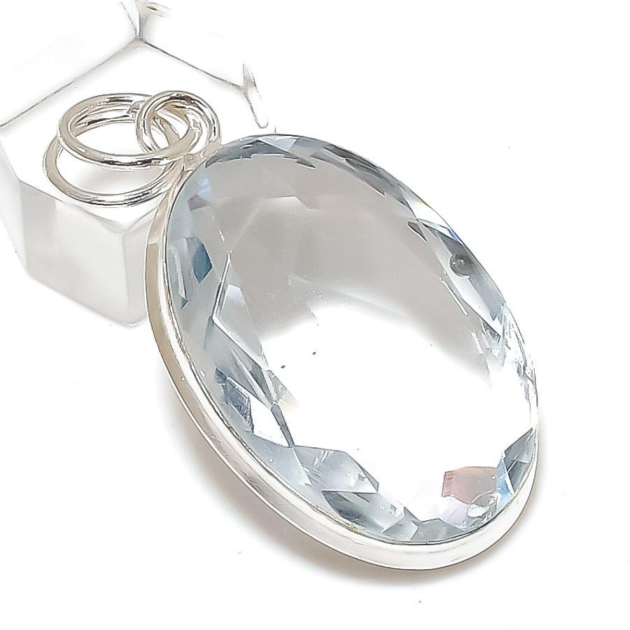 White Topaz Gemstone 925 Sterling Silver Gift Jewelry Pendant 1.97"