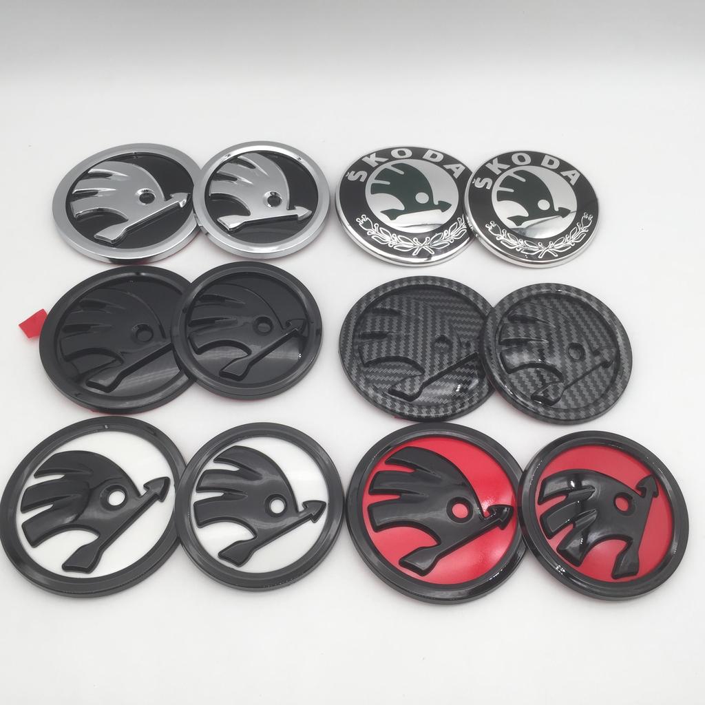 blcr1 2pcs 90mm 80mm for SKODA Car Front Grille Head Hood Bonnet Emblem Rear Tail Bumper Trunk Sticker Badge Styling Accessories