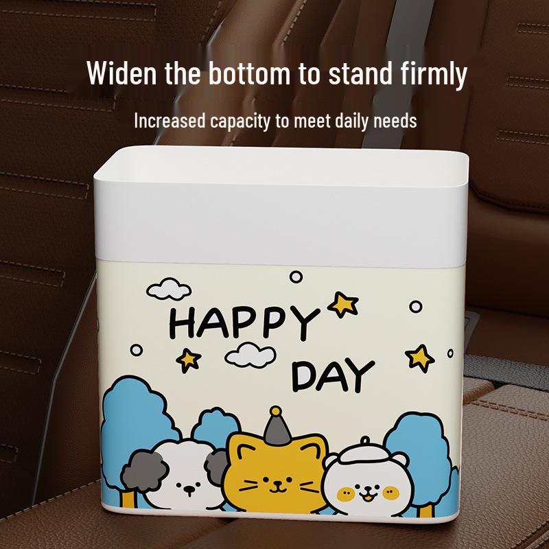 Portable Car Trash Can: Dual-Use Self-Standing, Thickened Design, Pasteable, Suitable for Desktop and Car Use with Built-in Cleaning Bag Holder.