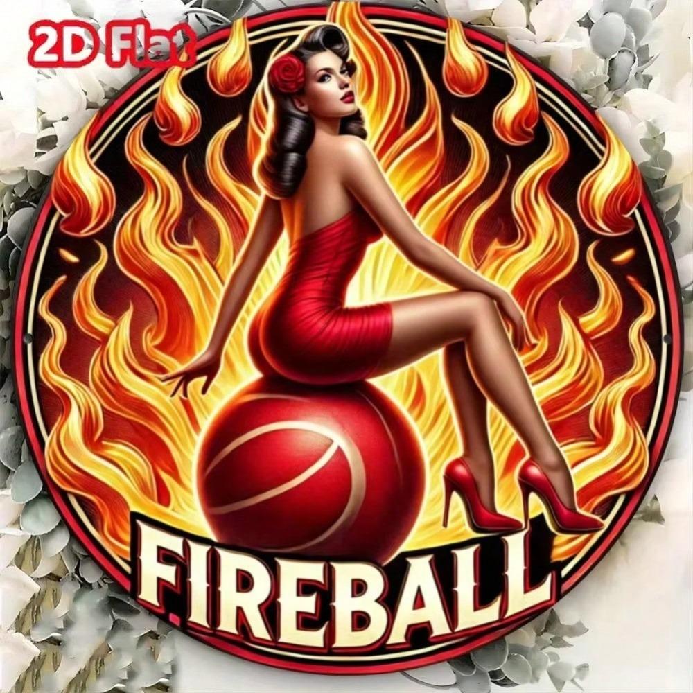 Fireball Metal Sign Round Wall Art Halloween Decor Home Room Decor