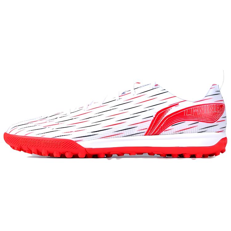 Li-Ning Удобный модный TF (Резиновые шипы) Футбольные бутсы с искусственным покрытием PU, нескользящие, износостойкие, мужские, белые, красные ASFU061-4