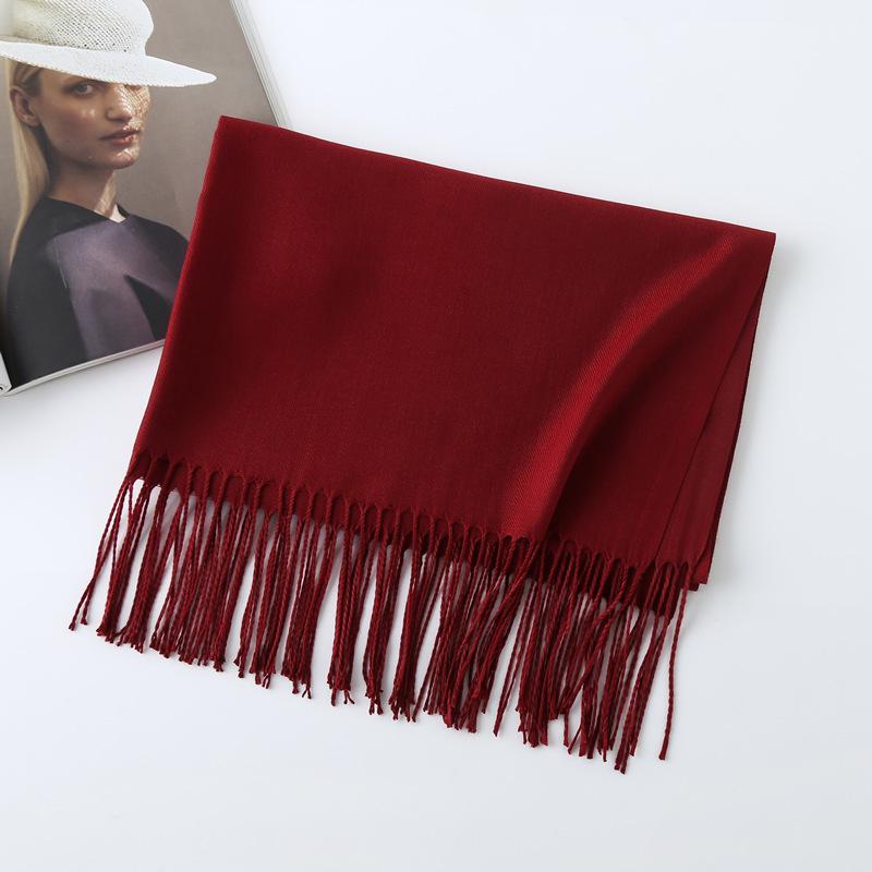 Women's Solid Color Imitation Cashmere Scarf - 200g, Red, Warm Autumn/Winter Shawl and Neckerchief