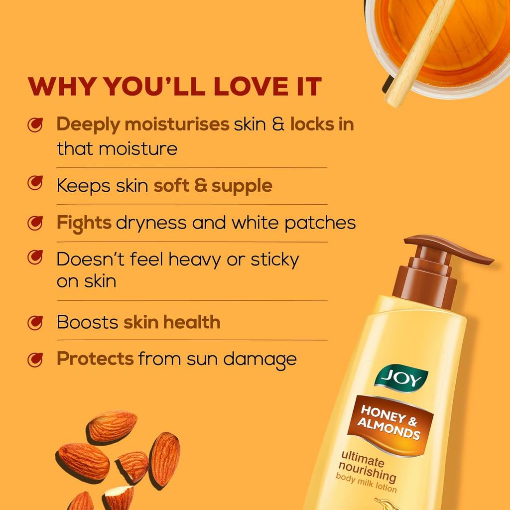 JOY Honey & Almonds Ultimate Nourishing Body Milk Lotion 400ml Pack of 1 With Shea Butter Vitamin E