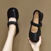 Round Head Single Shoes Women's Autumn Mary Jane Shoes Comfortable Shallow Mouth Flat Shoes College Style Small Leather Shoes Doll Shoes