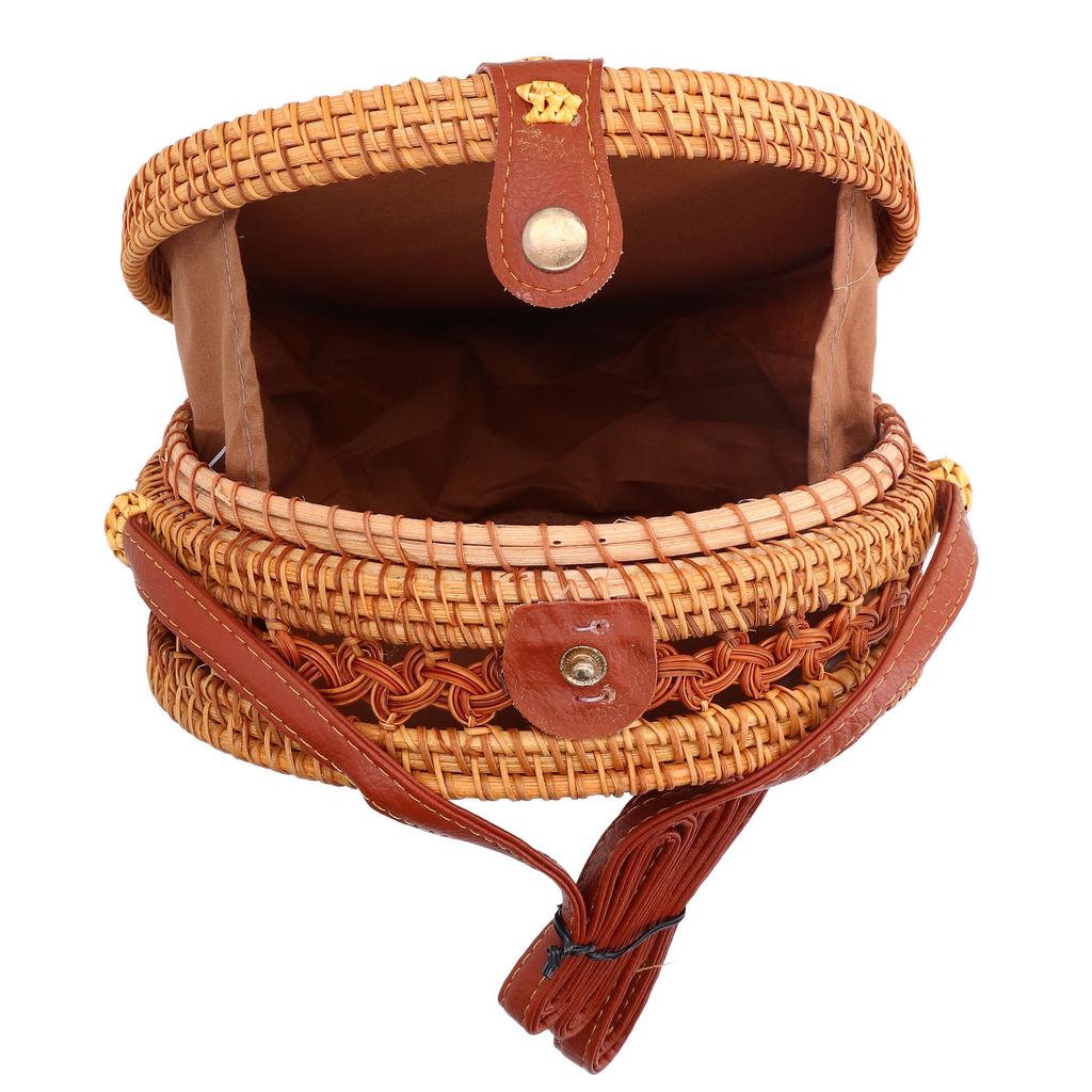 Rattan Hand Made Bag Round Stylish Women Handwoven Shoulder Bag for Beach Daily PartiesWhole Side