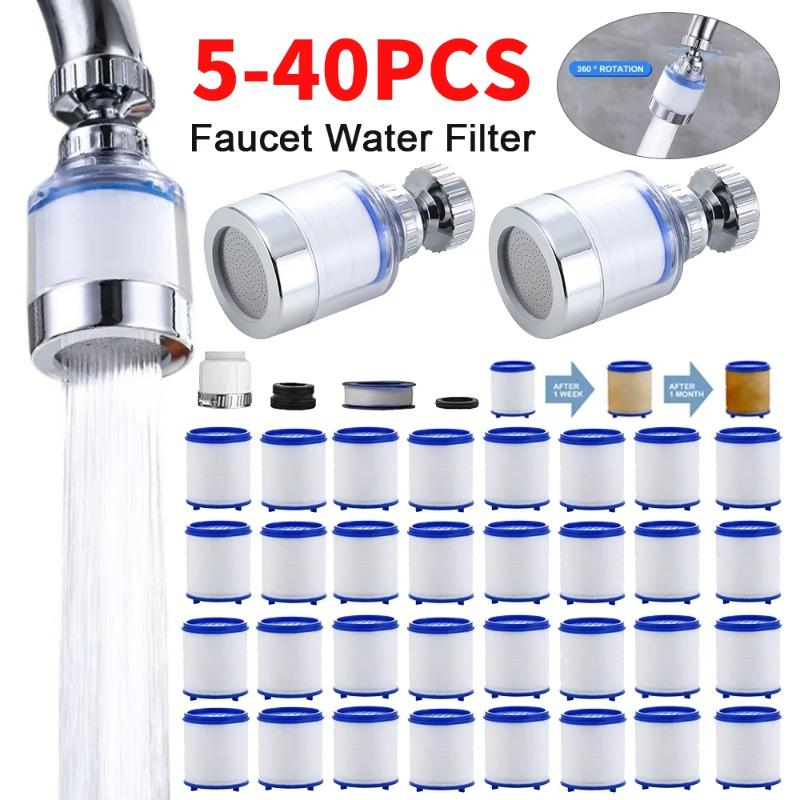 5-40PCS Faucet Water Filter Element Remove Chlorine Water Purifier Filter Dual Cartridge PP Cotton Water Filter Unit for Kitchen Bath Shower Tap