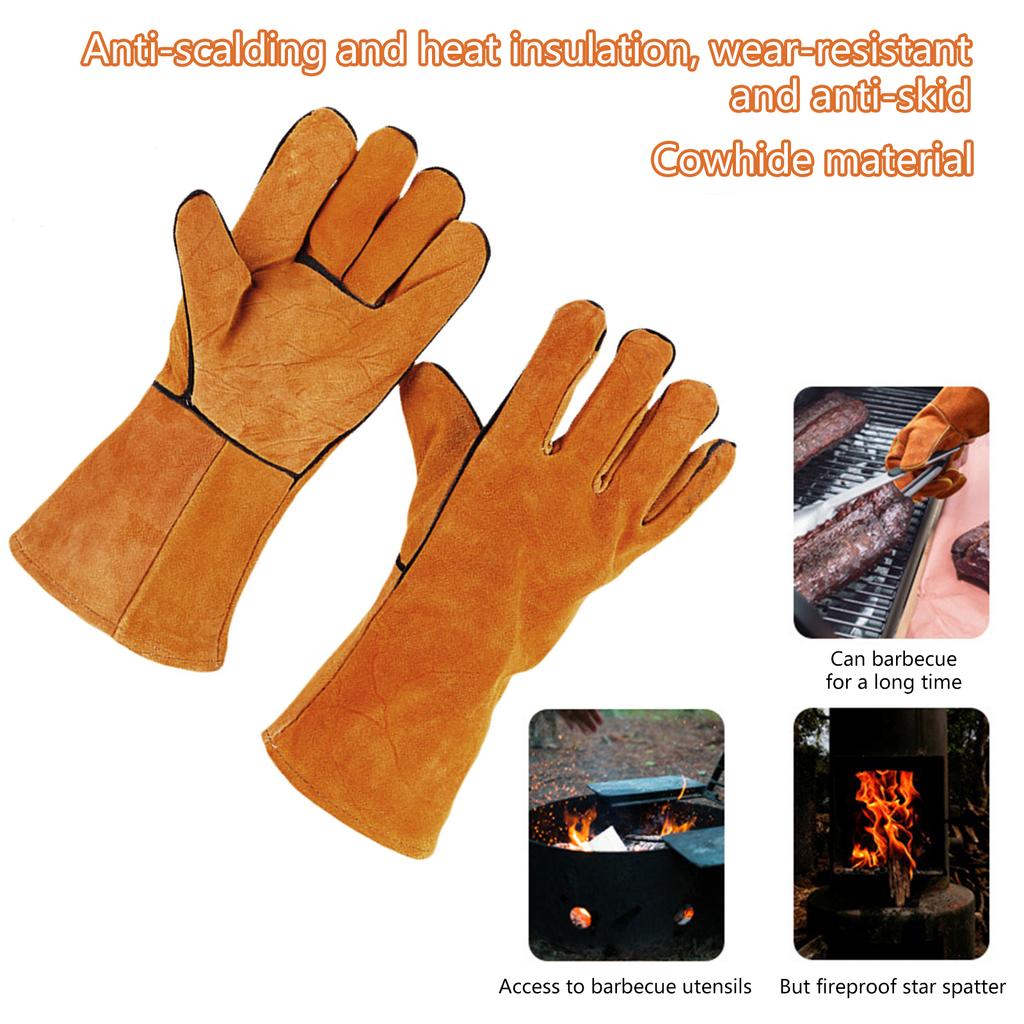 Welding Gloves Heat/Fire Resistant Gloves Durable Leather Gloves for BBQ,Oven Furnace, Fireplace Stove and More