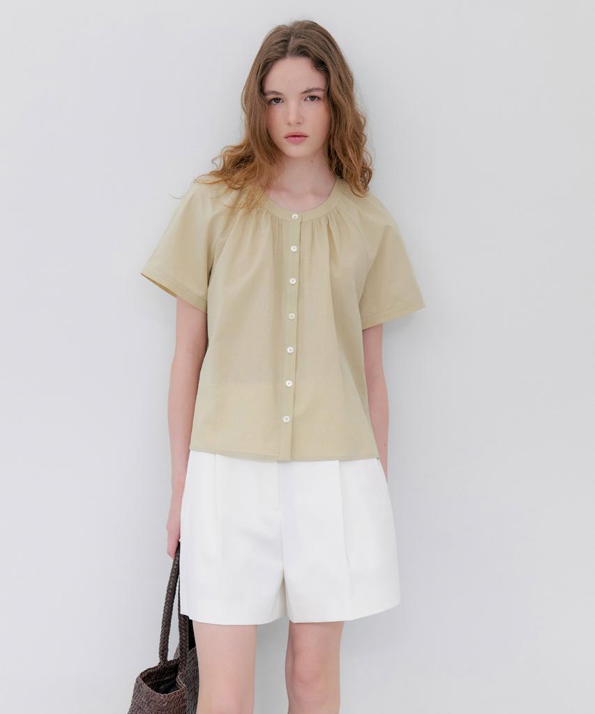 NOTIA Shirring Raglan Blouse - Olive Green