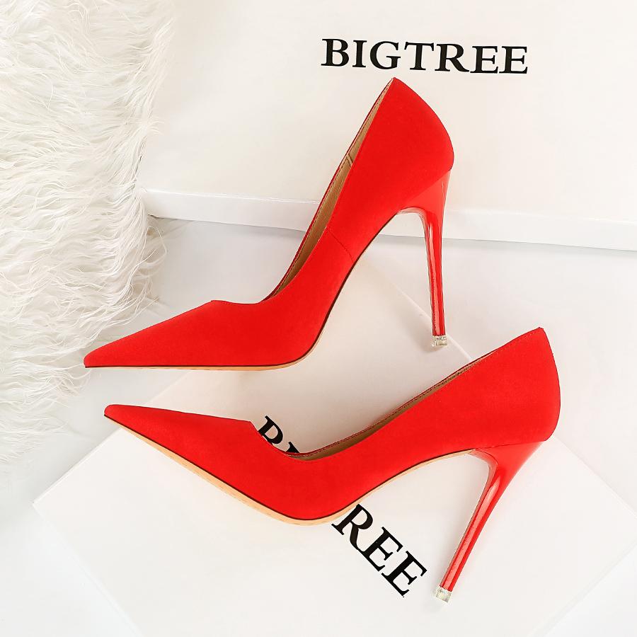 Bigtree Fashion Thin Heel 10.5CM Super High Heel Suede Shallow Mouth Pointed Sexy Single Shoe