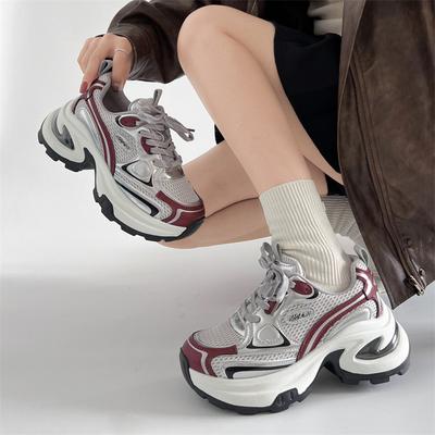 Модная тенденция увеличивает платформу папы обувь женские 2025 новые осень и зима популярные бархатные легкие жареные уличные кроссовки