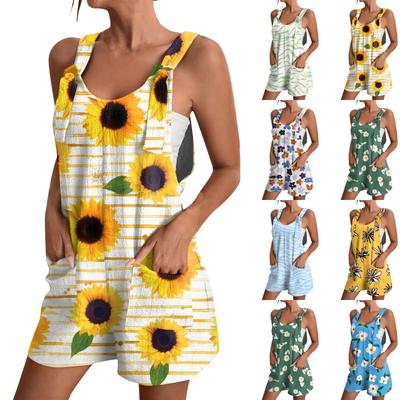 Женский модный комбинезон с цветочным принтом, повседневный комбинезон-шорты