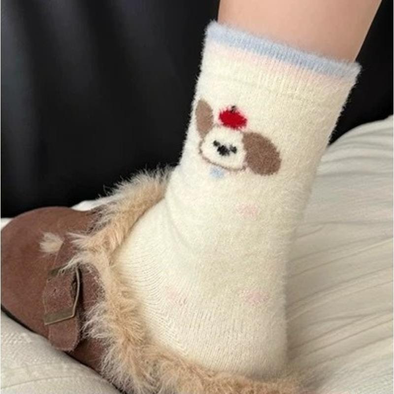 Female Autumn and Winter Thickened Warm Cartoon Cute Tube Cotton Socks