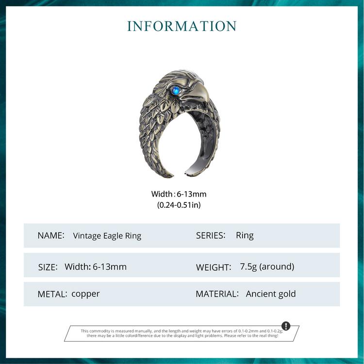 BISAER Vintage Eagle Ring Opening Rings For Women Jewelry Gift