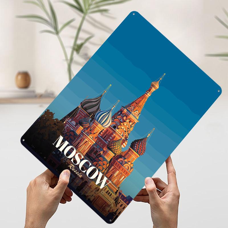Moscow Russia Travel Tinplate Poster Customized Wall Art Vintage Retro Metal Signs for Home Decor Living Room Decoration At Home